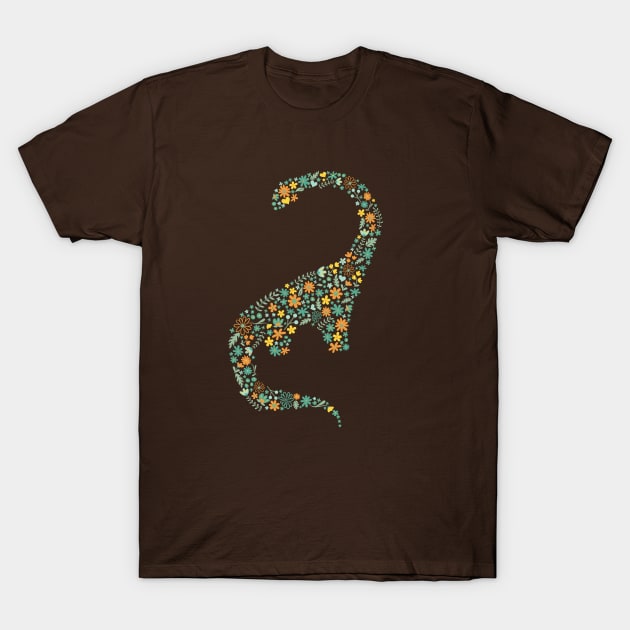 Floral Brontosaurus in Orange + Teal T-Shirt by latheandquill